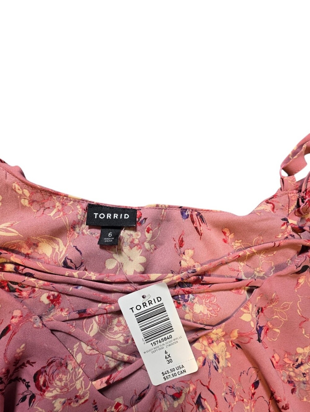 NWT Torrid Plus Size 6X 6 Dusty Rose Pink Floral Lace Up Cold Shoulder Blouse - Picture 3 of 10